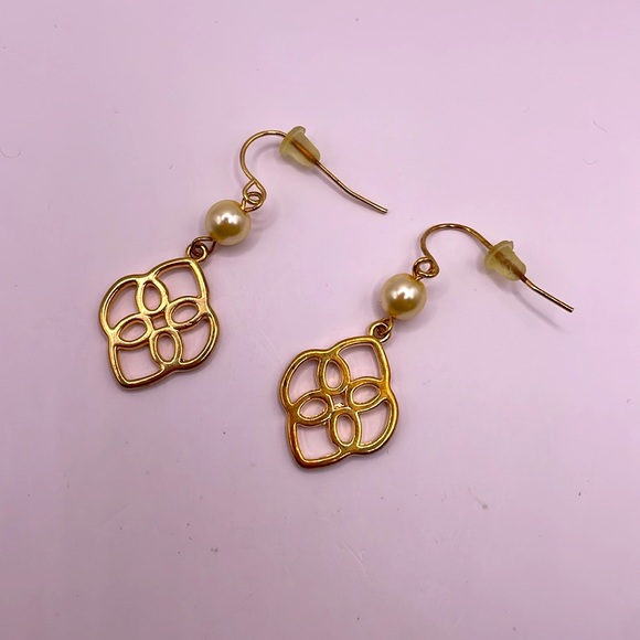 Vintage Chaps Ralph Lauren Faux Pearl Dangle Drop Statement Earrings - Picture 2 of 2